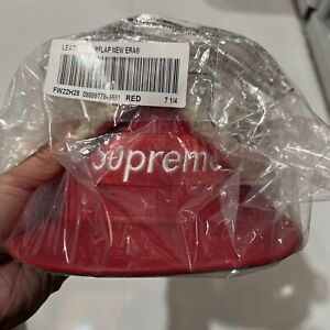 SUPREME 22AW Leather Earflap Box Logo New Era Cap RED 7 1/4 New