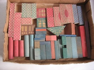 48 Pieces Vintage toy wood building blocks Printed & solid Architectural Germany - Picture 1 of 6
