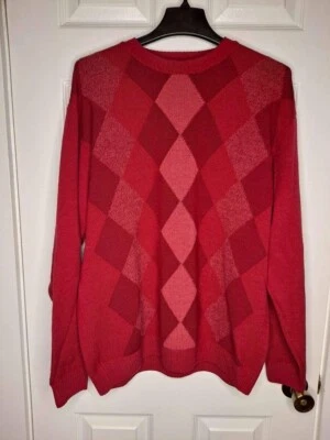 Barneys New York Mens Red Argyle Wool Sweater Size Large - Image 1 of 4