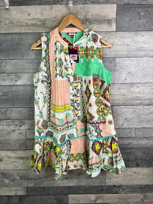 Joe Browns Womens Tunic Top Size UK 10 Pink Green Boho Sleeveless Patchwork - Image 1 of 4