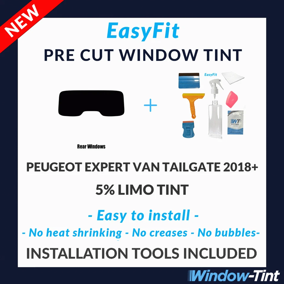 EasyFit Static Pre Cut Tint & Tools For Peugeot Expert Van Tailgate 18+ 5% Limo - Image 1 of 4