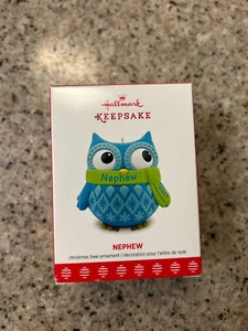 NEPHEW HALLMARK ORNAMENT 2017 DATED NEW IN BOX BLUE OWL WITH GREEN SCARF - Picture 1 of 1
