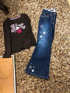 Gap Kids/Gymboree,Girls,Set Top Long sleeve Brown,Jeans Blue,Sz 7,Decorated.! - Picture 1 of 7