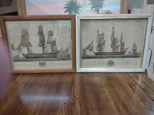 ANTIQUE (2) Engravings Naval Ships Boats Handcolored Fambrini Allezard Deli - Picture 1 of 22