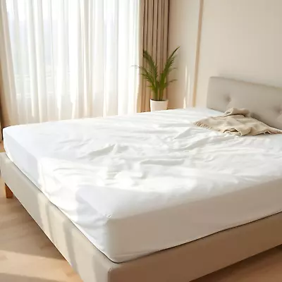 Linen Fitted Sheet European Sizes White Oatmeal Beige Leinen Spannbettlaken deep - Image 1 of 3