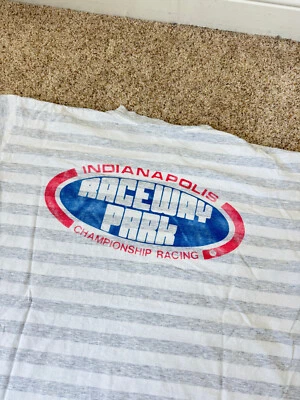 Vintage 1990s Indianapolis Raceway White Gray Striped t Shirt Tee XXL FLAWS - Image 1 of 4