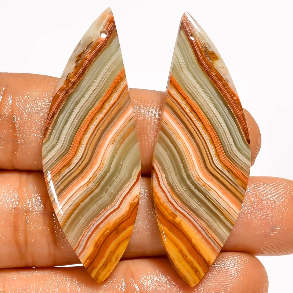 Banded Calcite Fancy Cabochon Drilled Gemstone Pair 48 Ct 46X16X3mm DE-170 - Image 1 of 1