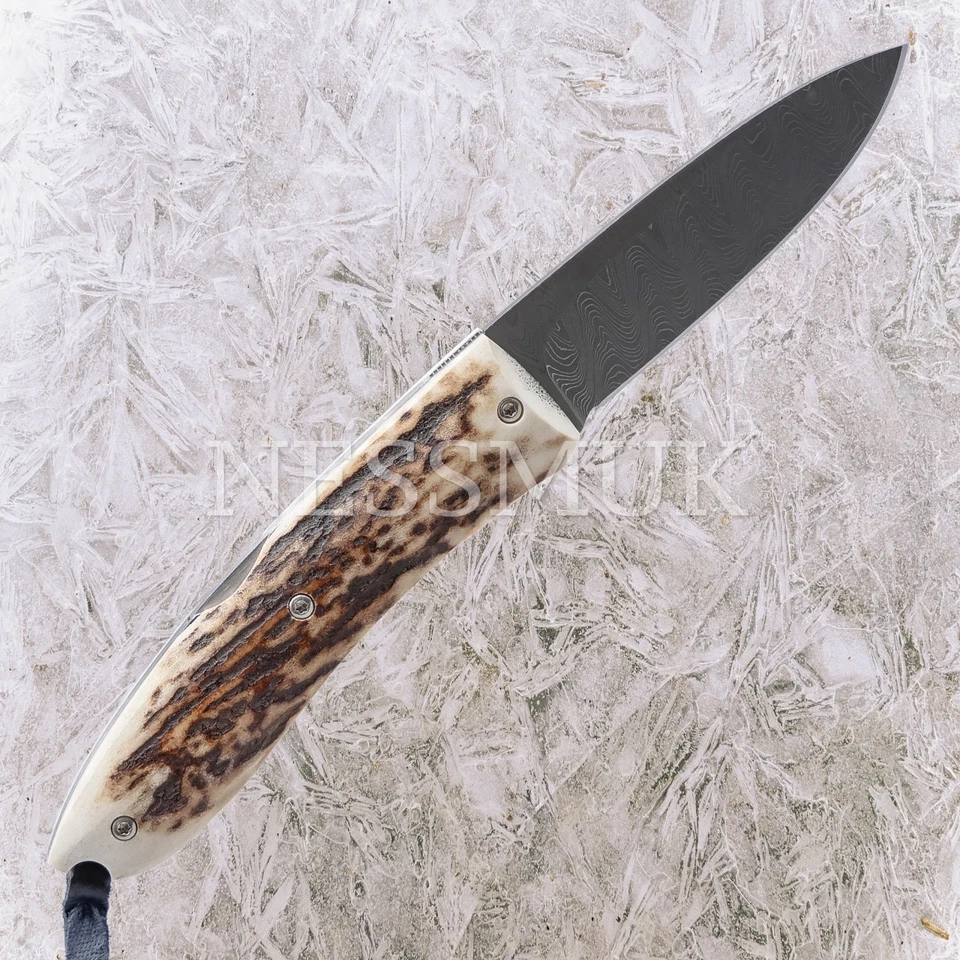 Navaja de bolsillo plegable Lion Steel T8800DCE Opera Damascus Stag Lockback Foto 1 de 4