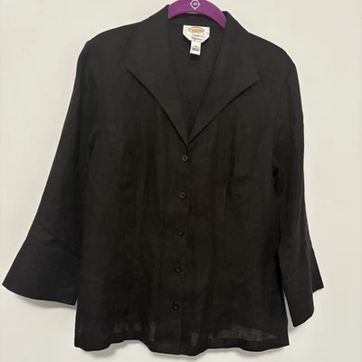 VTG Talbots Women's Irish Linen Top Size 12 Black  3/4 Sleeves Minimalist Preppy - Image 1 of 4