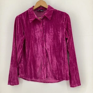 Primark Magenta Pink Crushed Velvet Long Sleeve Button Up Shirt UK 8 - Picture 1 of 7