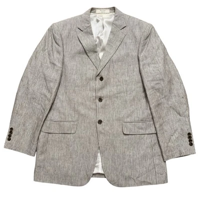 John W. Nordstrom Blazer Jacket Mens 42R (Fits 46R) Linen Vented Gray Striped - Image 1 of 4