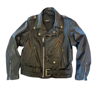Branded Garments inc 44 men’s black leather jacket vintage motorcycle biker RARE - Picture 1 of 18