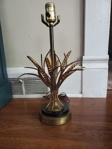 Vintage Hollywood Regency Gold Tone Sheaf Of Wheat Accent Table Lamp Base Italy - Picture 1 of 24