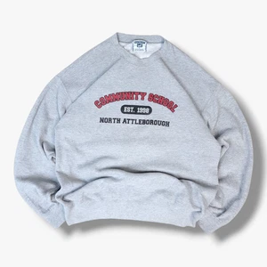 VINTAGE Lee USA Community School Large L Mens Grey Sweater 90s Jumper Pullover - Picture 1 of 10