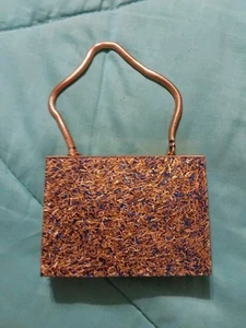 HERMOSA CARTERA CLUTCH LUCITE CONFETI DORADO/AZUL VINTAGE AÑOS 50 GC - Imagen 1 de 12