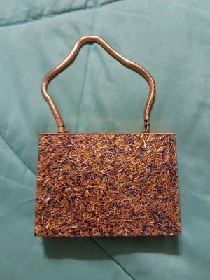 Vintage GORGEOUS 1950's Gold/Blue Confetti Lucite Box Clutch Purse GC - Image 1 of 4