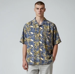 Camisa Hawaiana Joe Marlin Grande Floral Tropical Amarillo Azul Flores Usada en Excelente Condición - Imagen 1 de 8