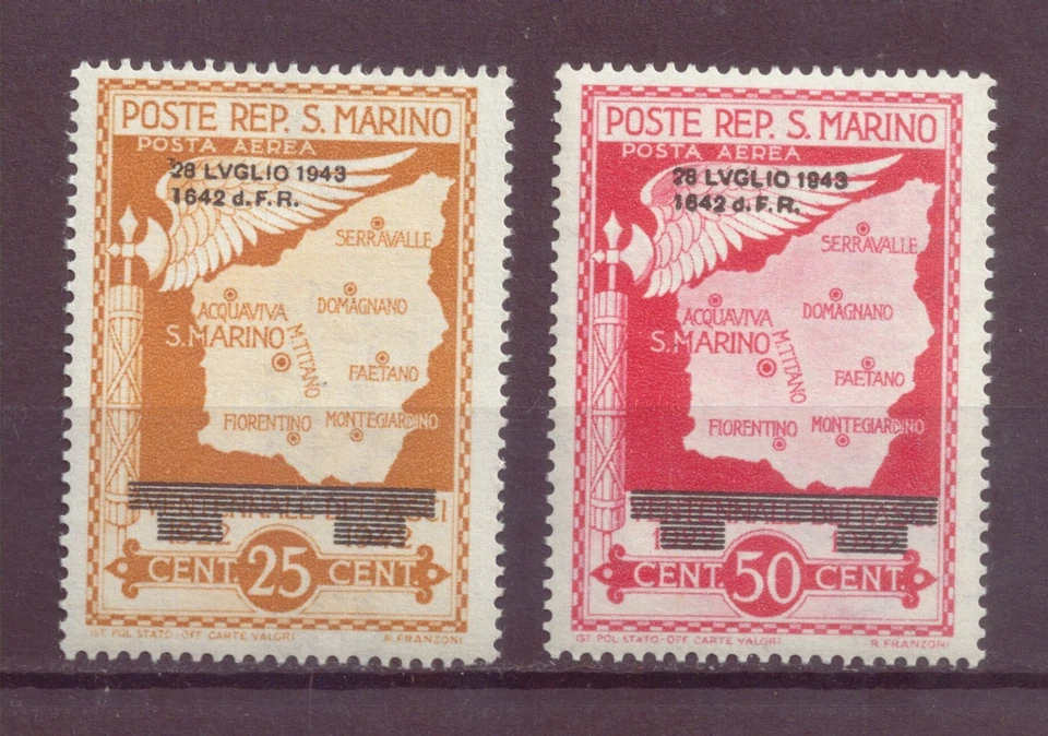 San Marino, Air Mail, Overprinted, Provisional Goverment - Overthrow of Italian - image 1 of 1