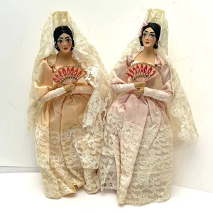 Folk Art Flamenco Dancer Dolls Mexican Spanish Spain Mexico Fans Vintage - Picture 1 of 11