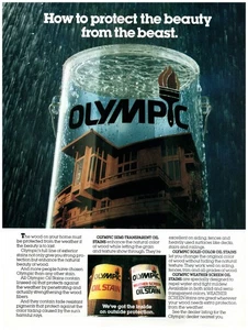 PRINT AD, 1986 Olympic Oil Stain How To Protect The Beauty From The Beast House - Picture 1 of 1