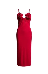 Magda Butrym x H&M Rose-Appliqued Strappy Midi Dress Red Size L - Picture 1 of 4