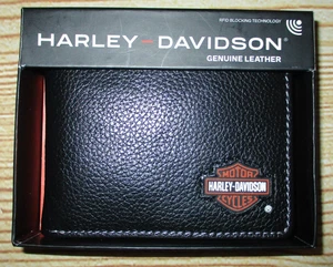 CARTERA PLEGABLE DE CUERO GENUINO NEGRA HARLEY DAVIDSON PARA HOMBRE CON CAJA DE REGALO ORIGINAL - Imagen 1 de 5