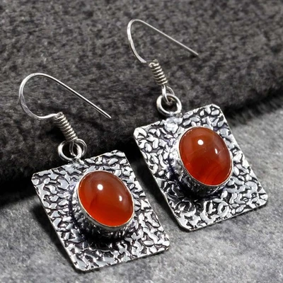 Pendientes Cornalina Plata 925 Chapados 1.6" Regalo San Valentín Joyería JW Foto 1 de 3