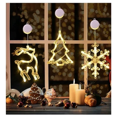 Warm White Reindeer & Snowflake Christmas Window Lights 3-Pack - Battery - Image 1 of 4