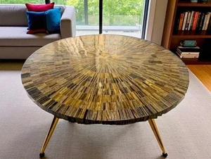48" Round Tiger Eye Stone Coffee Table Top Kitchen Slab Countertop Garden Decors - Picture 1 of 9