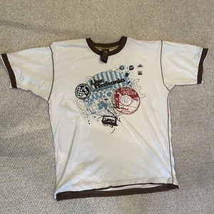 4XL Live Mechanics Graphic T-Shirt 3D Detail Beige Red Blue Crew Neck - Picture 1 of 11
