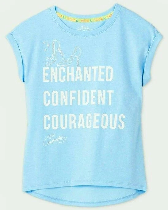 Disney Princess Blue Rolled SS Cinderella Tshirt Enchanted Confident Courageous - Image 1 of 1