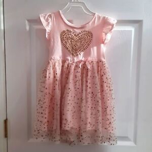Girls SZ 5 Gold Glitter Pink Dress