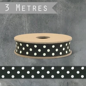 3 mt Roll of East of India Ribbon , Black with White Spots - Picture 1 of 2