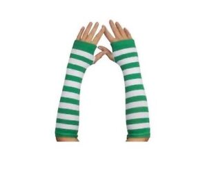 Women's Stretchy Fingerless Gloves Stripe Knit Long Sleeve  Warmer St. Patricks