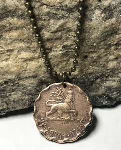 1944 Äthiopien 25 Cent Münzanhänger Löwe von Juda Unisex Halskette. Tolles Geschenk 🎁 - Bild 1 von 6