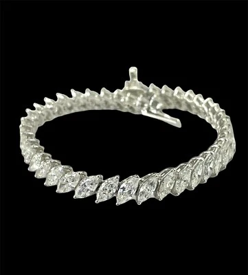 Brazalete tenis diamante marquesa 14,05 quilates F-VS2 oro blanco 18kt Foto 1 de 4