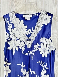 NWT Oscar De La Renta Blue Floral Lace Neck Detail Long Slip Dress Nightgown - Picture 1 of 11