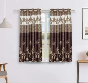 Polyester Leaf Print Window Curtain (Pack of 2, 5 Feet, Brown)  - Picture 1 of 4