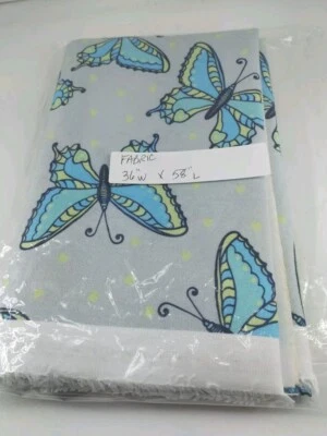 36"W X 58" Fabric Blue Butterfly Cotton Fabric Sewing Fabrics New - Image 1 of 3