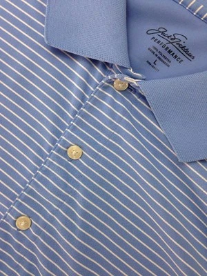 JACK NICKLAUS PERFORMANCE GOLF POLO SHIRT MENS LARGE BLUE STRIPED POLYESTER SS - Image 1 of 4