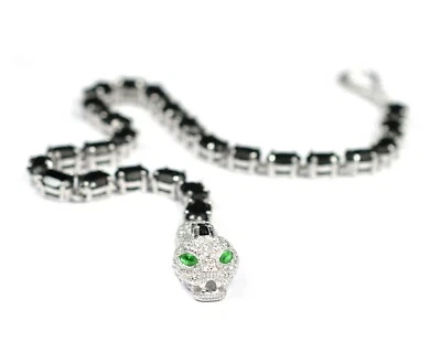 6x4 mm Oval Cut Natural Black Spinel Gemstone 925 Sterling Silver Cobra Bracelet Foto 1 de 4