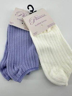 NWT Socks TWO 2 PAIR Simple Pleasures Women’s SLIPPER SOCKS Size 9-11 purple wht - Image 1 of 4