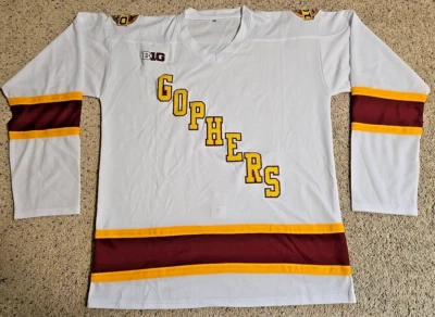 Cool Mens XXXL Minnesota Golden Gophers B1G 100 Years White Sewn Hockey Jersey - Image 1 of 4
