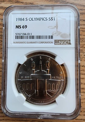 1984-S Olympics $1 Commemorative Silver Dollar NGC MS69 - Image 1 of 2
