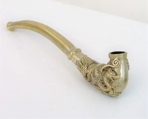 ANTIQUE BEAUTIFUL ORNATE SILVER PLATED CHINESE DRAGON NICE PIPE TOBACCO SIGNED - Picture 1 of 2