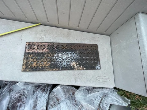 ANTIQUE CAST IRON FIREPLACE Bumper Ornate VENT DOOR Part Wall Decor 20.5 X 8” Cover