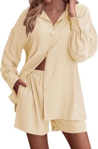 Women's 2 Piece Pajamas Soft Short-Sleeves Matching Shorts S - Picture 1 of 6