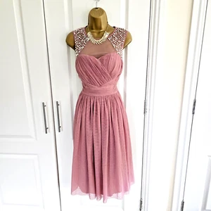 ROMAN Dress Sz 12 GORGEOUS Pink Mesh Tulle fit & flare occasion Wedding Cocktail - Picture 1 of 13