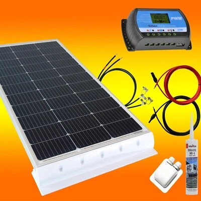 BAU-TECH SOLARENERGIE Wohnmobil Solaranlage 100 Watt 12 Volt Monokristallin Set LCD Display weiß