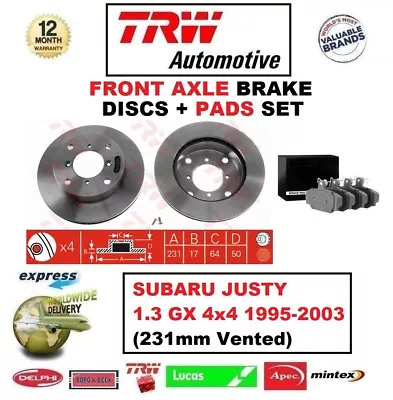 FOR SUBARU JUSTY 1.3 GX 4x4 1995-2003 FRONT AXLE BRAKE PADS + DISCS 231mm Vented — 第 1/2 张图片